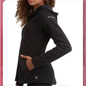 Spyder Black Waffle Velvety Interior Fleece Hooded Performance Structure Jacket